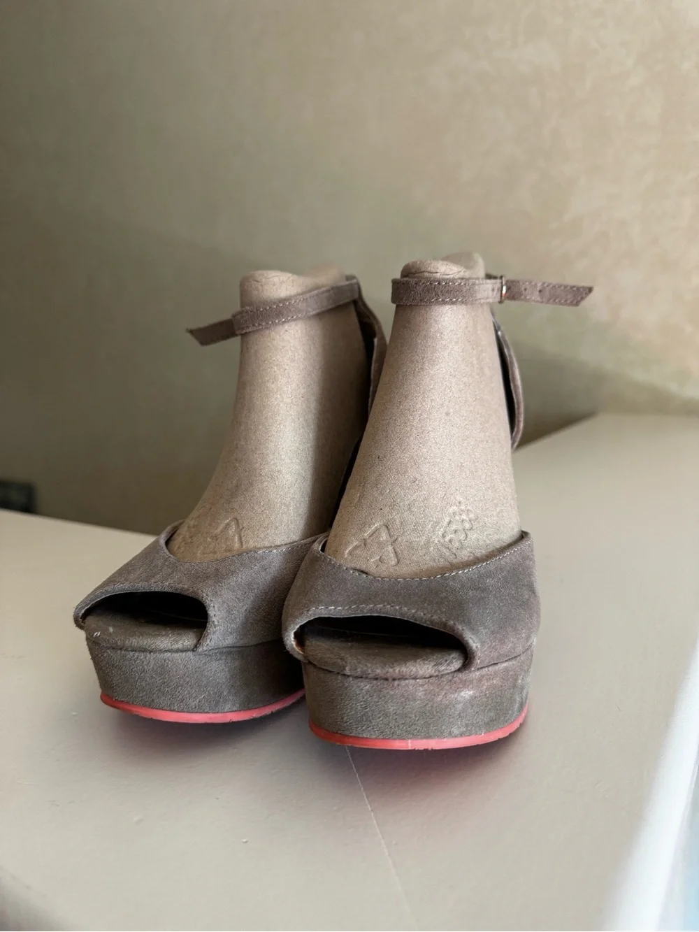 BC Suede Ankle-Strap Wedge Sandal in Taupe